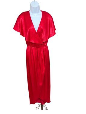 Sony Studios Costume Dept. Vintage Red Satin Wrap-Style Dress With Flutter Sleev